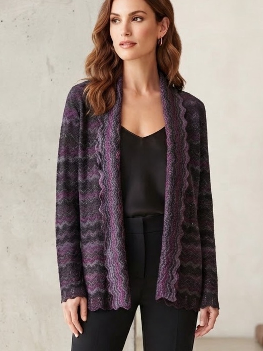 KINROSS Cashmere Chevron Knit Waterfall Cardigan